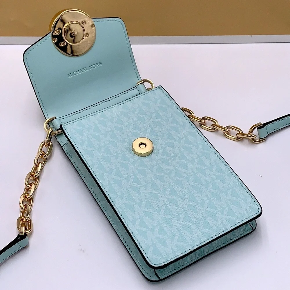 NWT MICHAEL KORS CARMEN SMALL NORTH SOUTH XBODY BAG FAIR AQUA COLOR